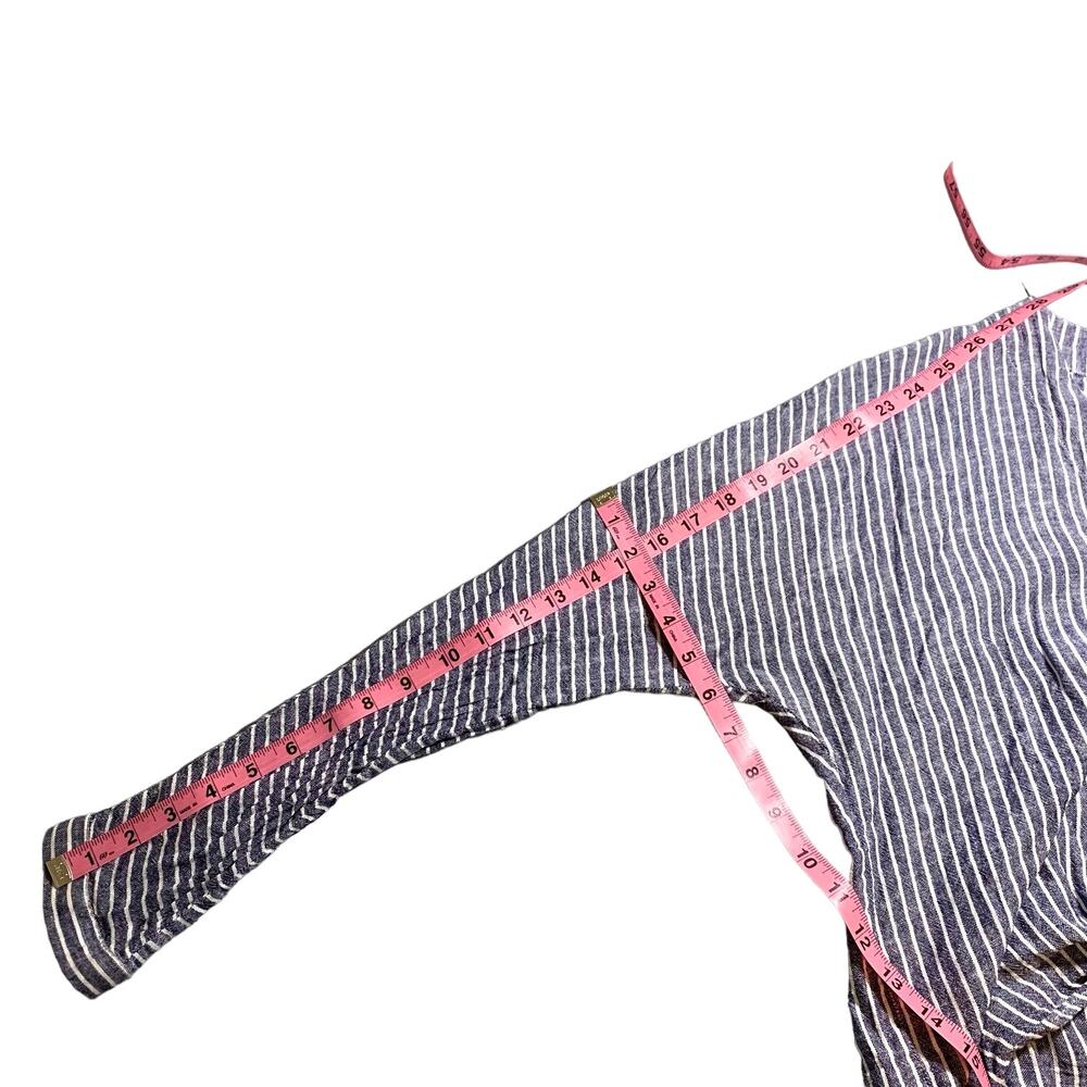 Rails Sloan Linen Blend Striped Tie Waist Crop Long Sleeve Top Blue White Medium - Picture 11 of 11